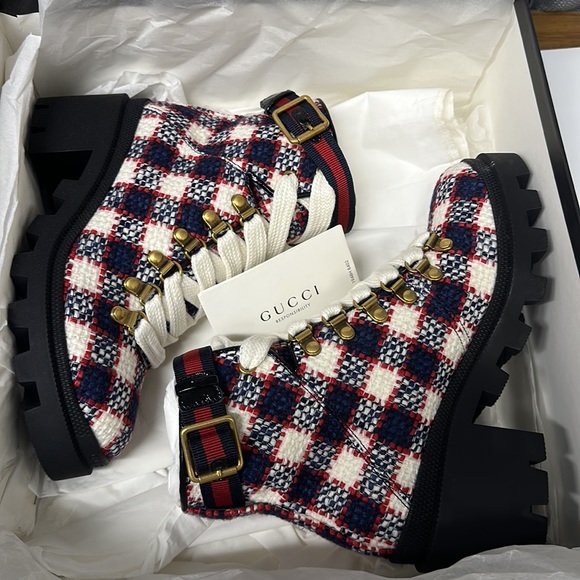 GUCCI AUTHENTIC COMBAT TWEED ANKLE BOOTS 34.5 NIB - Picture 4 of 7
